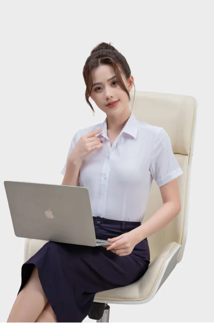 Áo sơ mi nữ Thái Hòa 25ASW-265 vải họa tiết ziczac dệt chìm cao cấp form slimfit có chiết ly eo cotton phối vicose