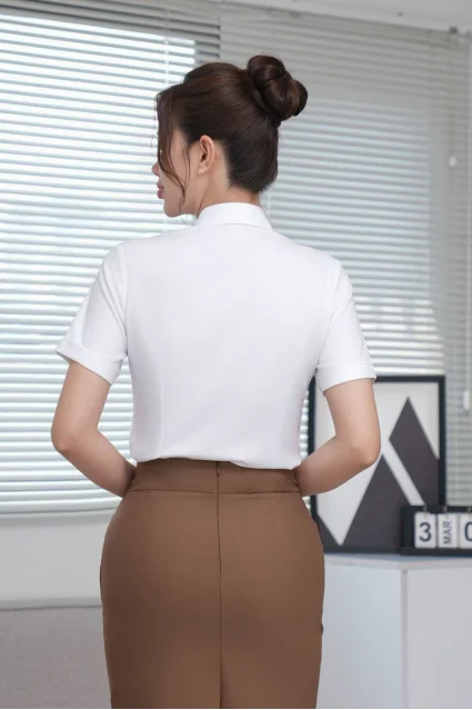 Áo sơ mi nữ 25ASW-282 ngắn tay chất liệu modal họa tiết gân sọc form slimfit có nẹp khuy Thái Hòa