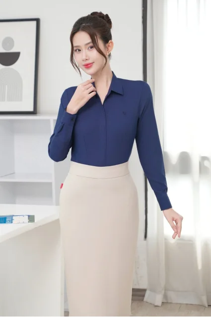 Áo sơ mi nữ 25ASW-283 dài tay chất liệu modal họa tiết gân sọc form slimfit có nẹp khuy Thái Hòa