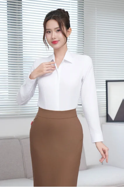 Áo sơ mi nữ 25ASW-283 dài tay chất liệu modal họa tiết gân sọc form slimfit có nẹp khuy Thái Hòa