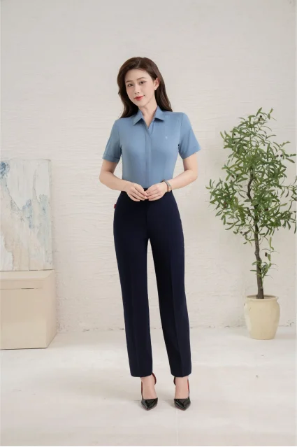 Áo sơ mi nữ ASW-284 ngắn tay form ôm vân chìm chất liệu Ngải cứu nhiều màu Thái Hòa