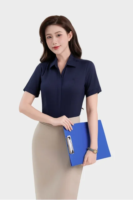 Áo sơ mi 25ASW-286 chất liệu vải modal trơn cao cấp ngắn tay dáng slimfit cổ đức Thái Hòa