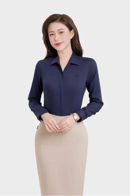 Áo sơ mi 25ASW-287 chất liệu vải modal trơn cao cấp dài tay dáng slimfit có nẹp khuy Thái Hòa