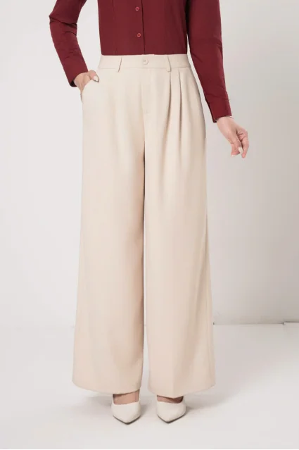 Quần suông nữ QAW-288 chất liệu cotton vải trơn kiểu ống rộng 1 cúc cạp cao Thái Hòa