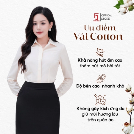 Áo sơ mi nữ các màu Thái Hòa thiết kế dài tay công sở vải cotton cao cấp 23ASW-102
