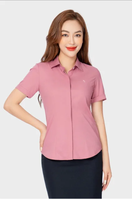 Áo sơ mi nữ ngắn tay công sở Thái Hòa sợi tre kẻ ô chìm nhiều màu ASW0301-R12