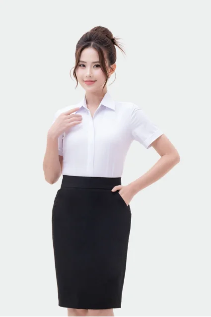 Áo sơ mi ngắn tay nữ Cà phê Nano cao cấp Thái Hòa 24ASW-254