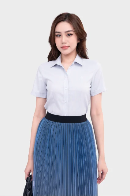 Áo sơ mi nữ cộc tay công sở cổ đức Thái Hòa sợi tre form regular ASW0301-R06