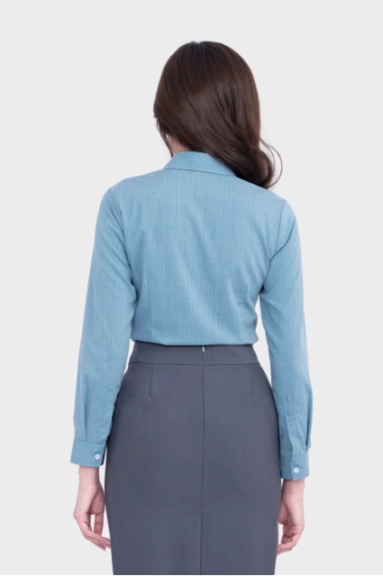 Áo sơ mi nữ Thái Hòa thiết kế công sở dài tay phủ nano kẻ sọc form đẹp 23ASW-105