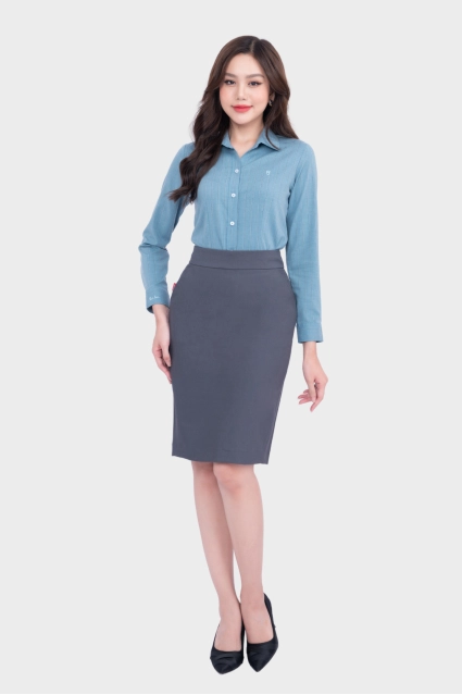 Áo sơ mi nữ Thái Hòa thiết kế công sở dài tay phủ nano kẻ sọc form đẹp 23ASW-105