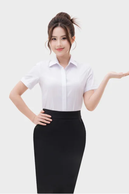 Áo sơ mi trắng nữ công sở ngắn tay cổ đức vải sợi tre cao cấp 23ASW-218