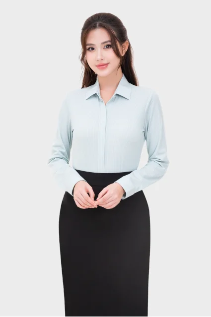 Áo sơ mi nữ dài tay sợi than tre cao cấp kẻ sọc nhỡ Thái Hòa 24ASW-251