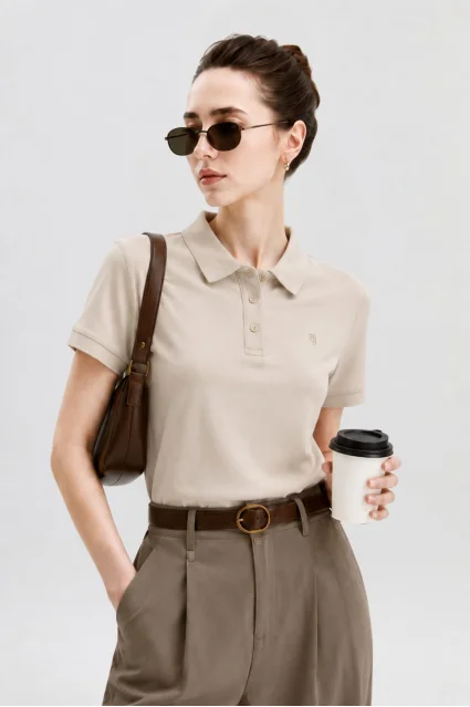 (BST POLO) Áo polo nữ tay ngắn basic 298 Thái Hoà cổ không chân vải trơn da cá sấu co dãn 4 chiều