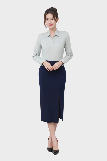 Chân váy bút chì nữ 2 lớp 25CVW-279 form bút chì ôm cạp cao xẻ trước chất liệu cao cấp Thái Hòa