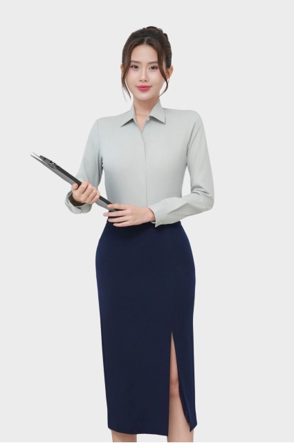 Chân váy bút chì nữ 2 lớp 25CVW-279 form bút chì ôm cạp cao xẻ trước chất liệu cao cấp Thái Hòa