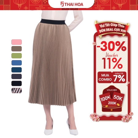 Chân váy nữ dáng dài kiểu xếp ly free size Thái Hòa CVW1826-C01