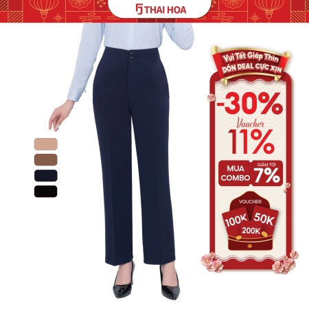 Quần dáng đứng ống xuông nữ các màu chất liệu cà phê dáng dài tôn dáng thời trang Thái Hòa 23QAW-227