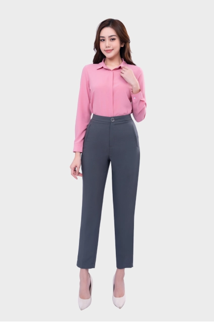 Quần âu nữ dáng dài baggy cạp cao sợi gỗ sồi phong cách công sở form regular QAW1816-R15