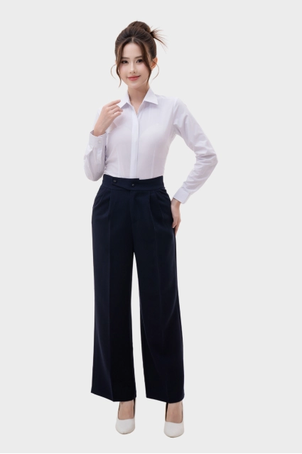 Quần Ống Suông Cạp Chun Thái Hòa Chất Liệu Cà Phê Cao Cấp 24QAW-243