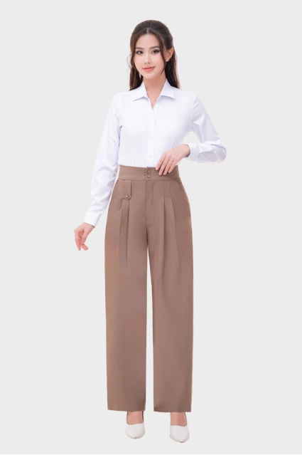 Quần Suông Nữ 2 Cúc Tôn Dáng Chất Liệu Sợi Dừa Cao Cấp – Thái Hòa 24QAW-245