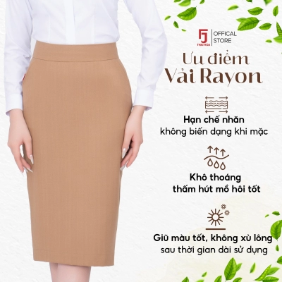 Chân váy nữ dáng ôm bút chì 2 lớp chất liệu gỗ sồi phối sợi lông cừu cao cấp Thái Hòa 23CVW-226