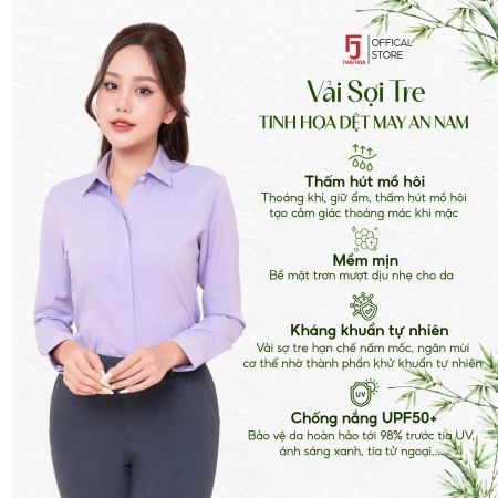 Áo sơ mi nữ sợi tre các màu vải kẻ xước Thái Hòa ASW0101-R07