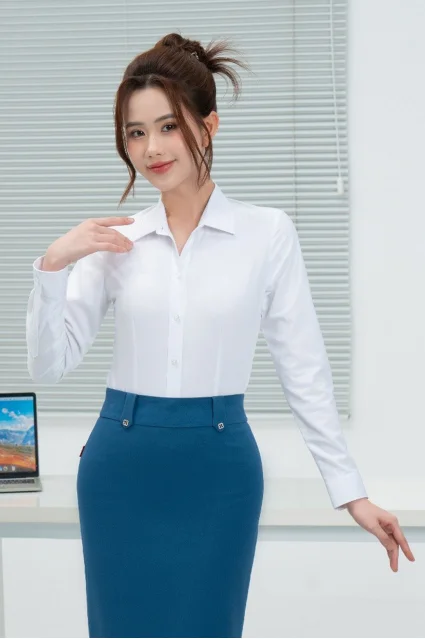 Áo sơ mi nữ Thái Hòa 25ASW-266 chất liệu cotton vải gân sọc chìm không nẹp cao cấp nhiều màu