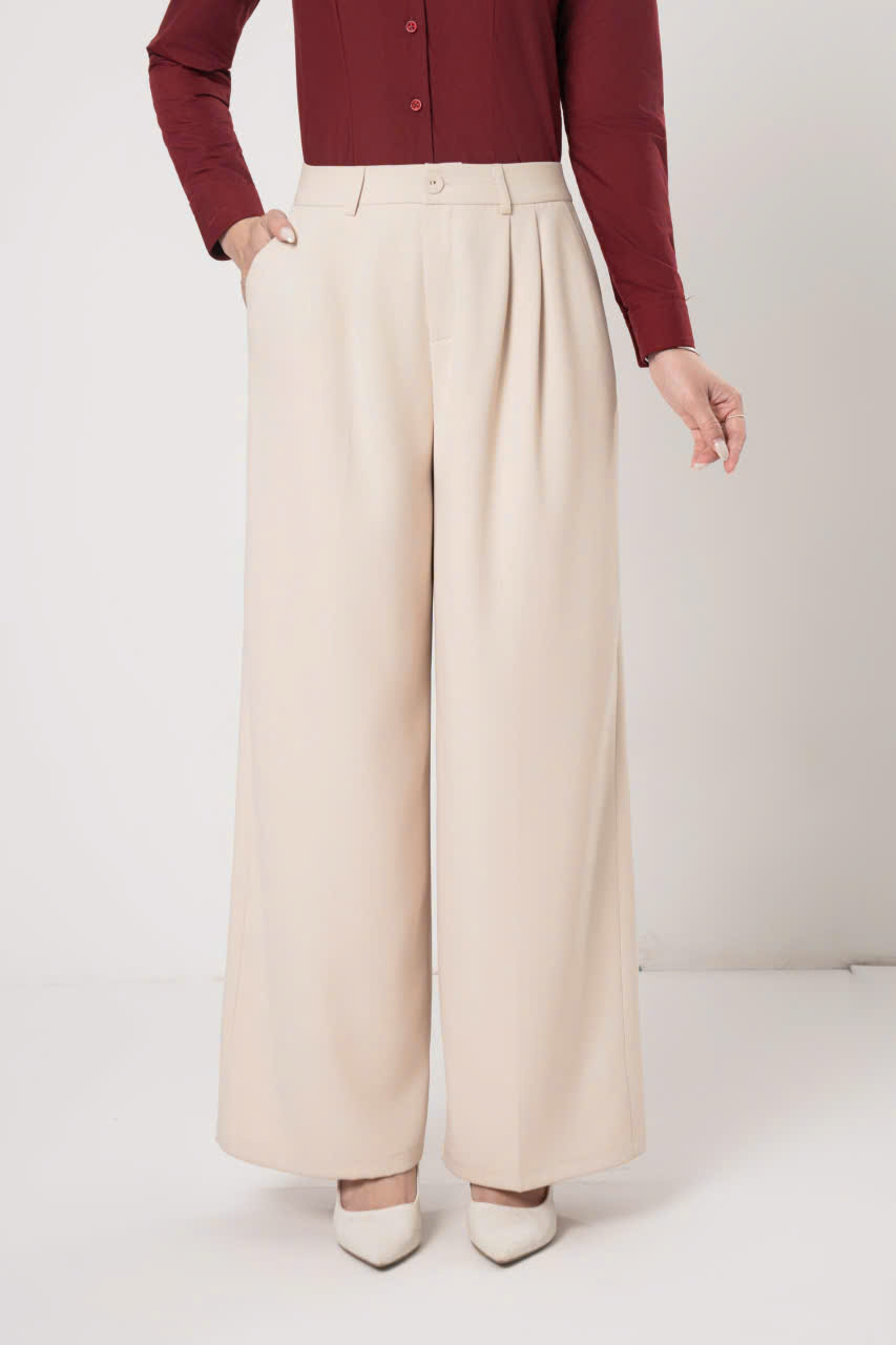 Quần suông nữ QAW-288 chất liệu cotton vải trơn kiểu ống rộng 1 cúc cạp cao Thái Hòa