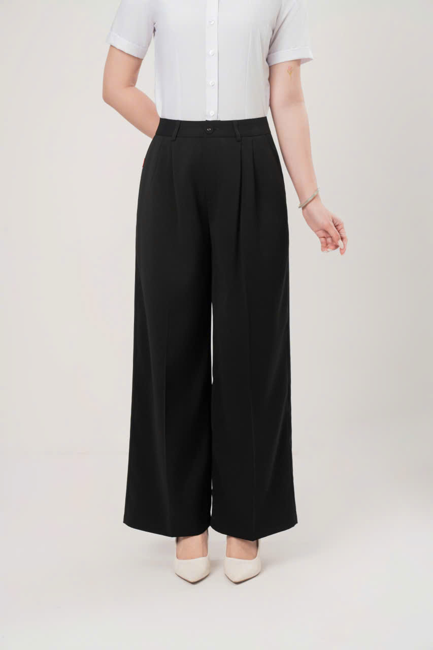 Quần suông nữ QAW-288 chất liệu cotton vải trơn kiểu ống rộng 1 cúc cạp cao Thái Hòa