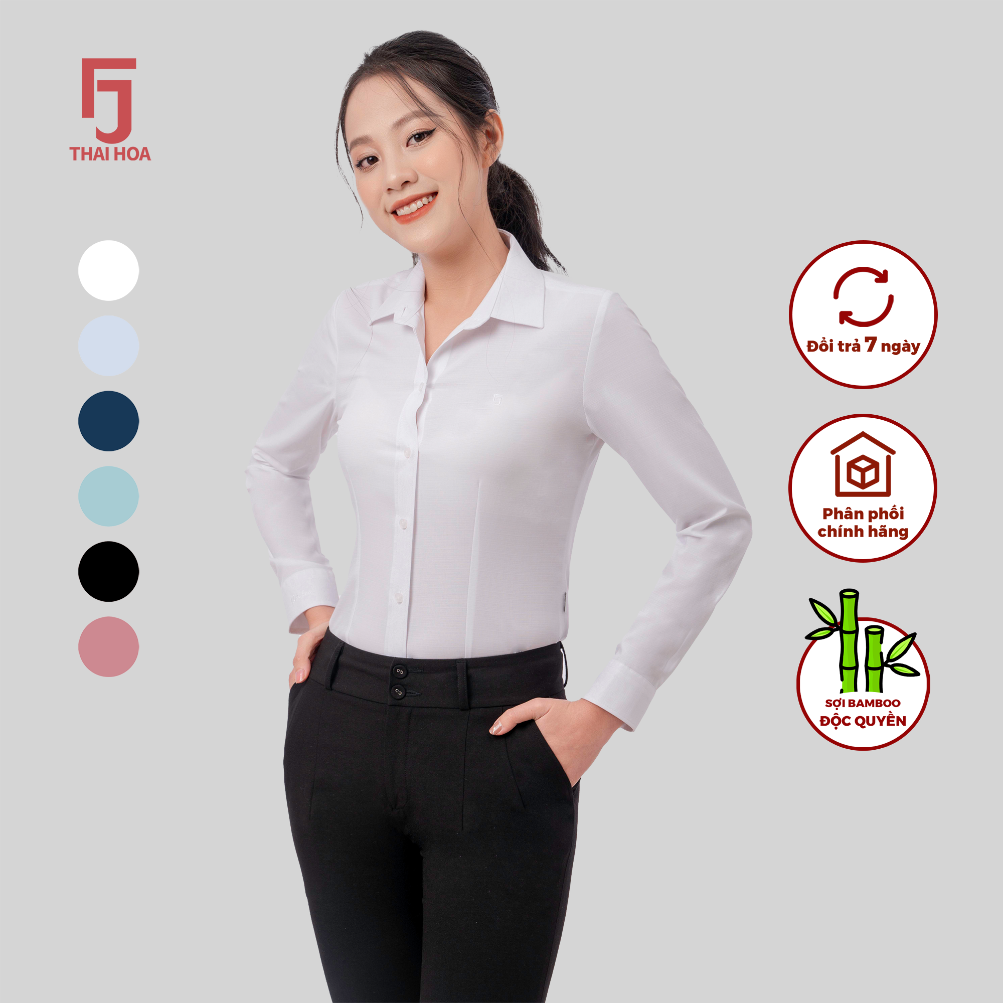 Áo sơ mi nữ công sở dài tay Thái Hòa form đẹp vải sợi tre cao cấp nhiều màu ASW0101-R11