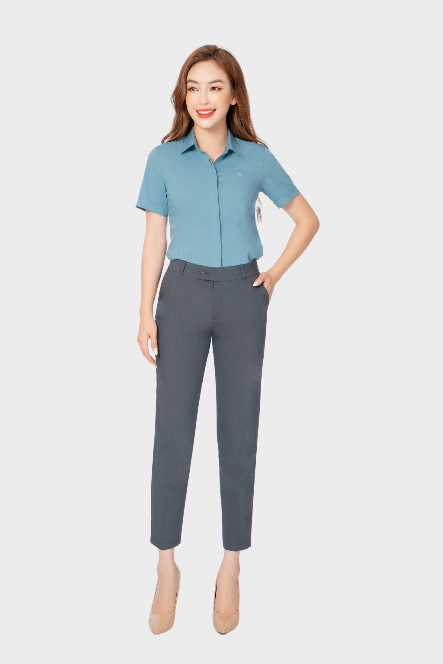 Áo sơ mi nữ ngắn tay công sở Thái Hòa sợi tre kẻ ô chìm nhiều màu ASW0301-R12