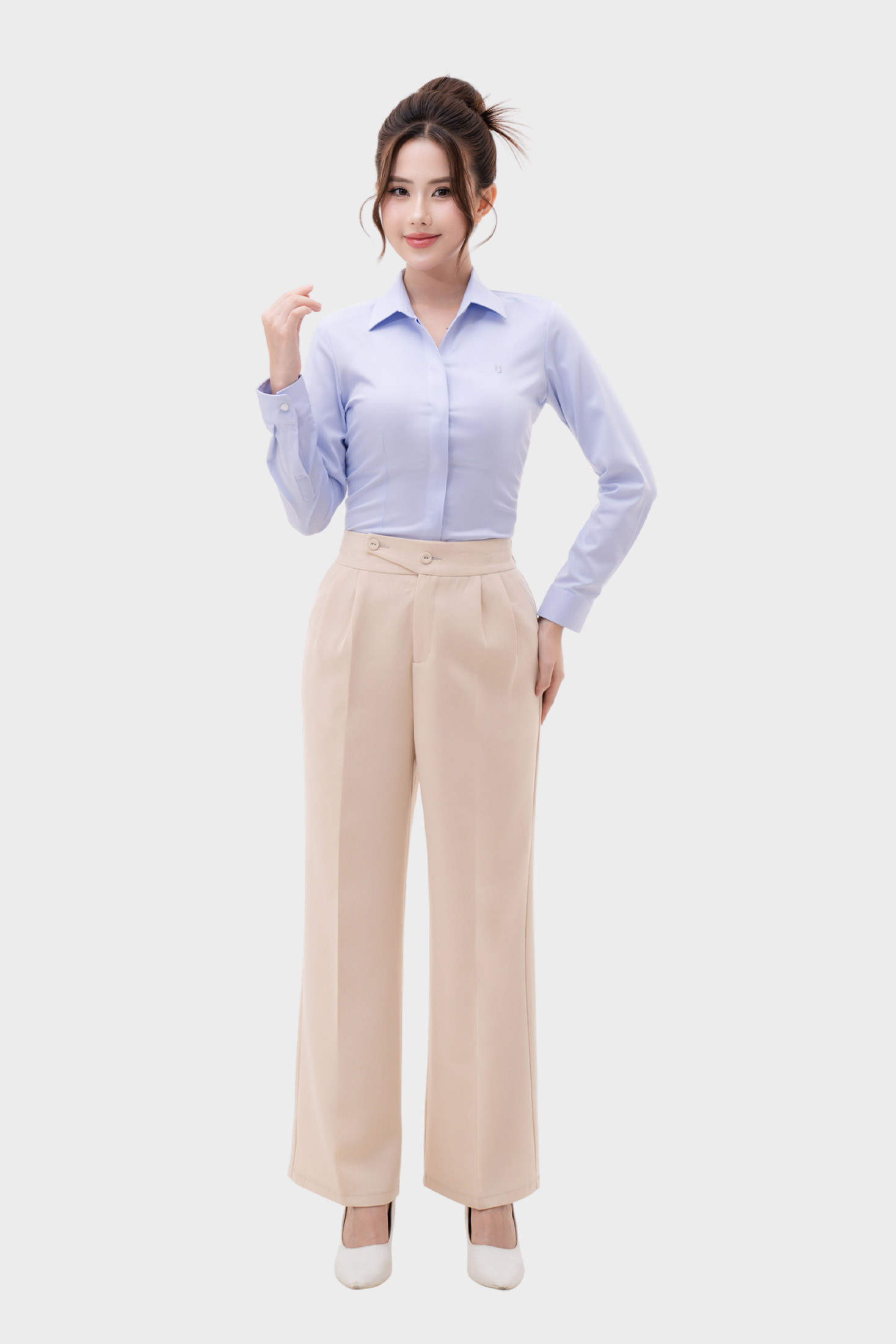 Áo sơ mi các màu nữ công sở Thái Hòa thiết kế giấu cúc dài tay sợi tre 23ASW-103