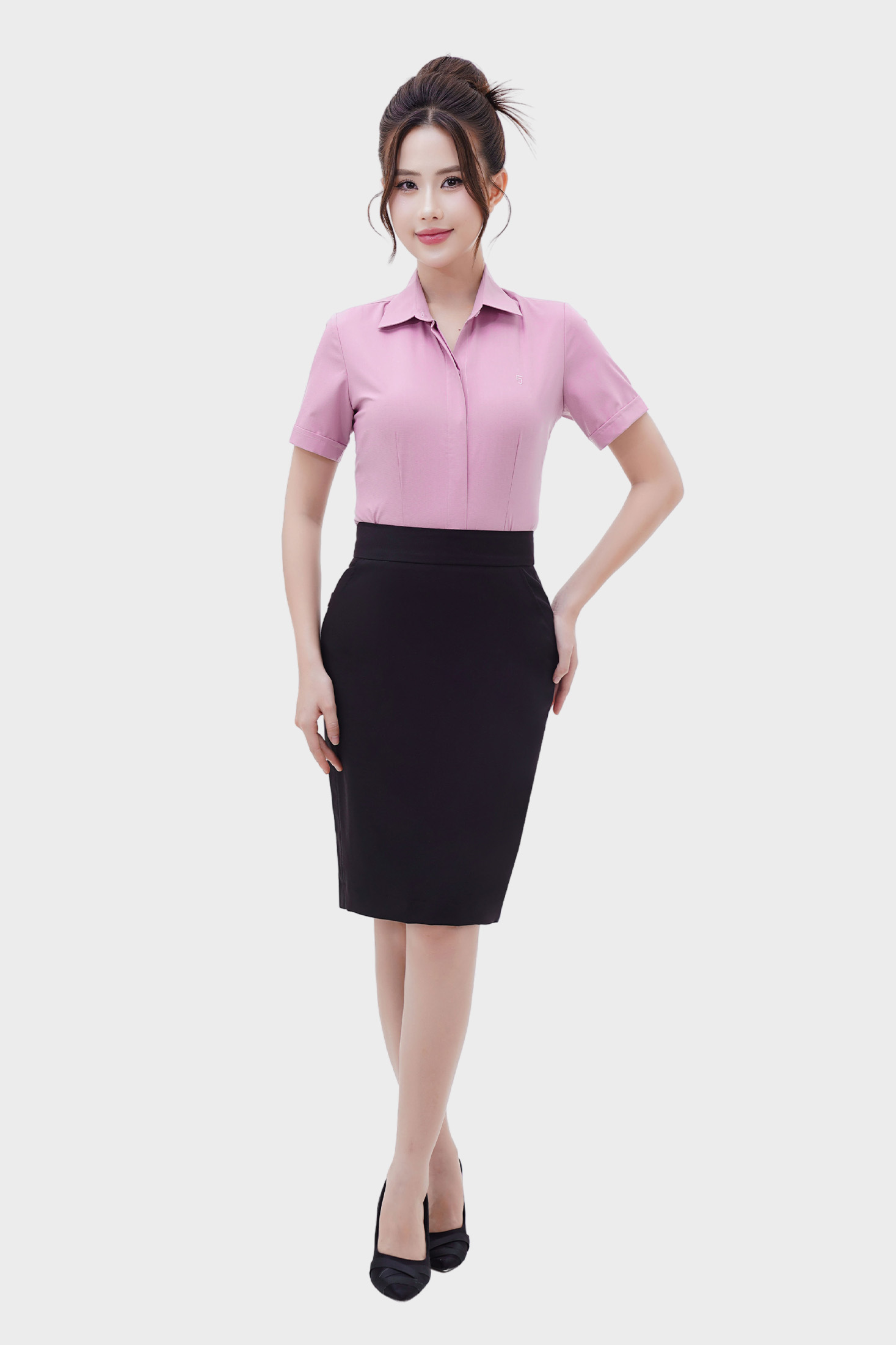 Áo sơ mi nữ ngắn tay AB Siro vải kẻ ngang dệt chìm cao cấp Thái Hòa 24ASW-248